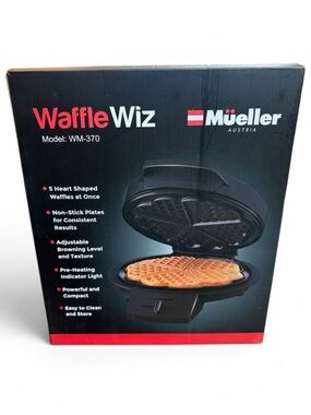 Mueller Heart-Shaped Waffle Maker 5 Mini Waffle Iron Nonstick NEW